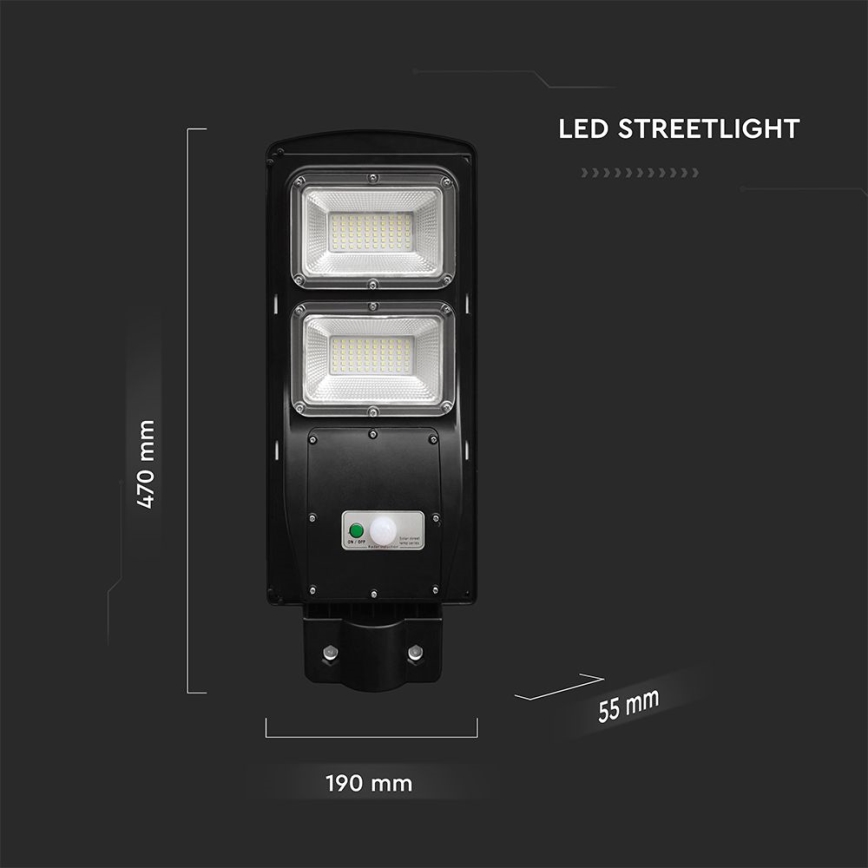 LED Lampe solaire à intensité variable avec détecteur de mouvement et de crépuscule LED/8W/3,2V 6000K IP65 9000 mAh noir + Télécommande