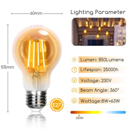 LED Ampoule A60 E27/8W/230V 2200K - Aigostar