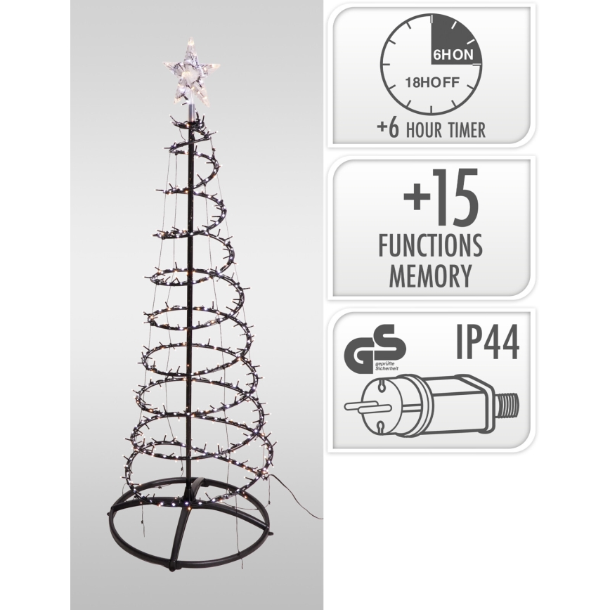 Sapin de Noël LED d'extérieur 150 cm — 524 LED / 230 V, 15 fonctions, IP44, blanc chaud