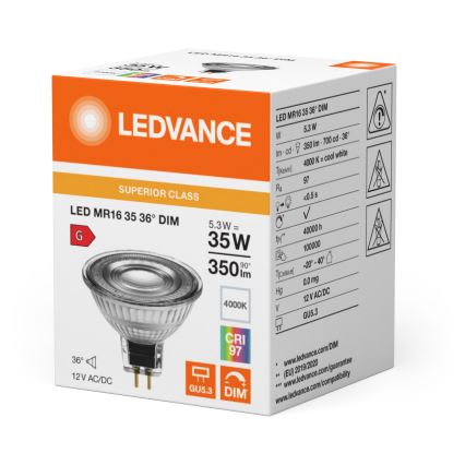 Ampoule LED réflecteur dimmable MR16 GU5,3/5,3W/12V 4000K 36° IRC 97 - Ledvance