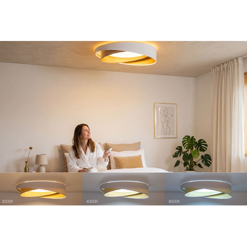 Plafonnier LED dimmable SMART GALAXY MODERN, 24 W, 230 V, 3000–6500 K, Ø 55 cm, blanc/beige/doré + télécommande