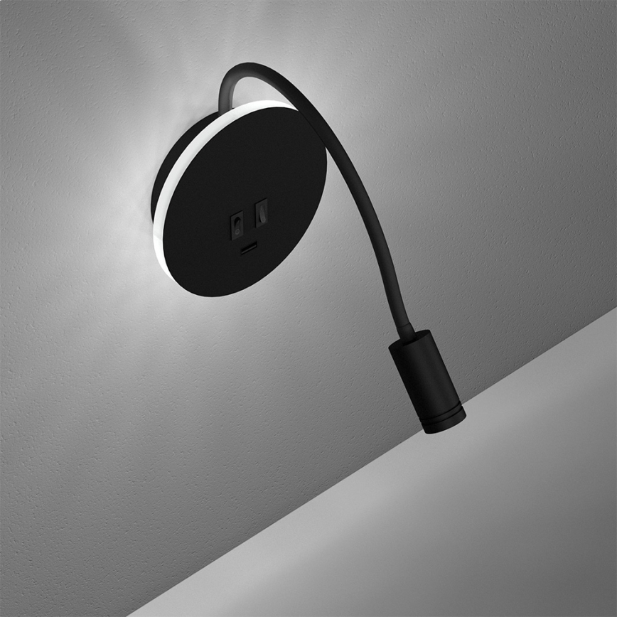 LED Flexible wall petit lampe BASE 1xLED/8W+1xLED/2W/230V noir/argent