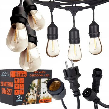 LED Guirlande décorative d'extérieur 20xE27/1W/230V 20,94 m IP44 noire