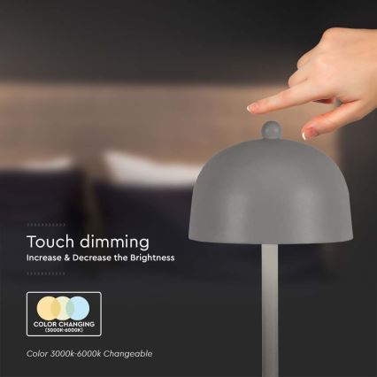 LED Lampe de table tactile rechargeable et à intensité variable LED/1W/5V 3000-6000K 1800 mAh gris