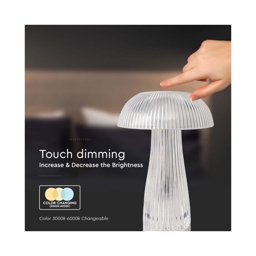 LED Lampe de table tactile rechargeable et à intensité variable LED/1W/5V 3000-6000K 1800 mAh transparent