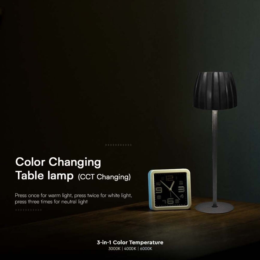 LED Lampe de table tactile rechargeable et à intensité variable LED/2,7W/5V 3000/4000/6000K 1800 mAh noir