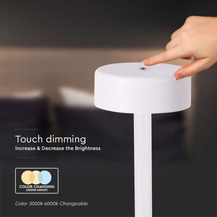 LED Lampe de table tactile rechargeable et à intensité variable LED/3W/5V 3000-6000K 2400 mAh blanc