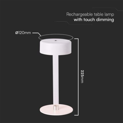 LED Lampe de table tactile rechargeable et à intensité variable LED/3W/5V 3000-6000K 2400 mAh blanc