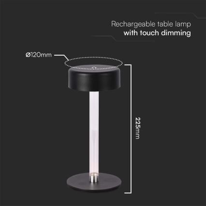 LED Lampe de table tactile rechargeable et à intensité variable LED/3W/5V 3000-6000K 2400 mAh noir