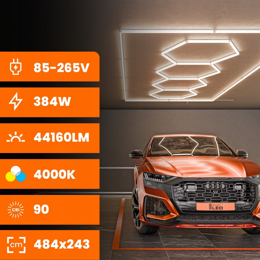Plafonnier LED HEXAGON LED/426W/85-265V 4000K 484x243 cm IRC 90 IP44 blanc