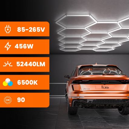 Plafonnier LED HEXAGON LED/456W/85-265V 6500K 522x298 cm CRI 90 IP54 blanc