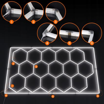 Plafonnier LED HEXAGON 696 W 85-265 V 6500 K 484 x 243 cm IRC 90 IP44 blanc