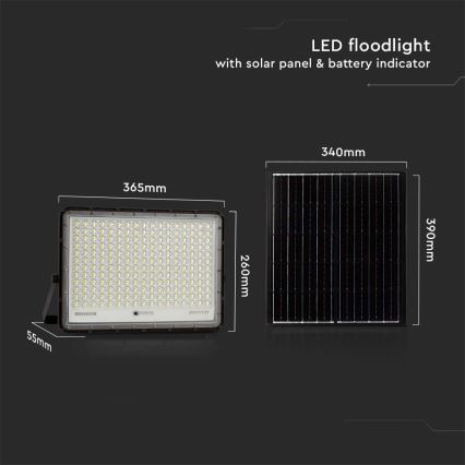LED Projecteur solaire extérieur LED/30W/3,2V 4000K noir IP65 + télécommande