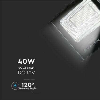 LED Projecteur solaire extérieur LED/40W/10V IP65 6000K + Télécommande