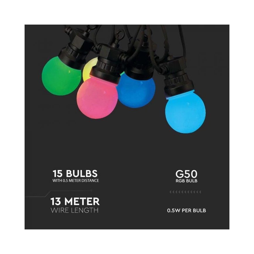 LED RGB Guirlande extérieure STRING 13 m 15xLED/0,5W/230V IP44 + télécommande