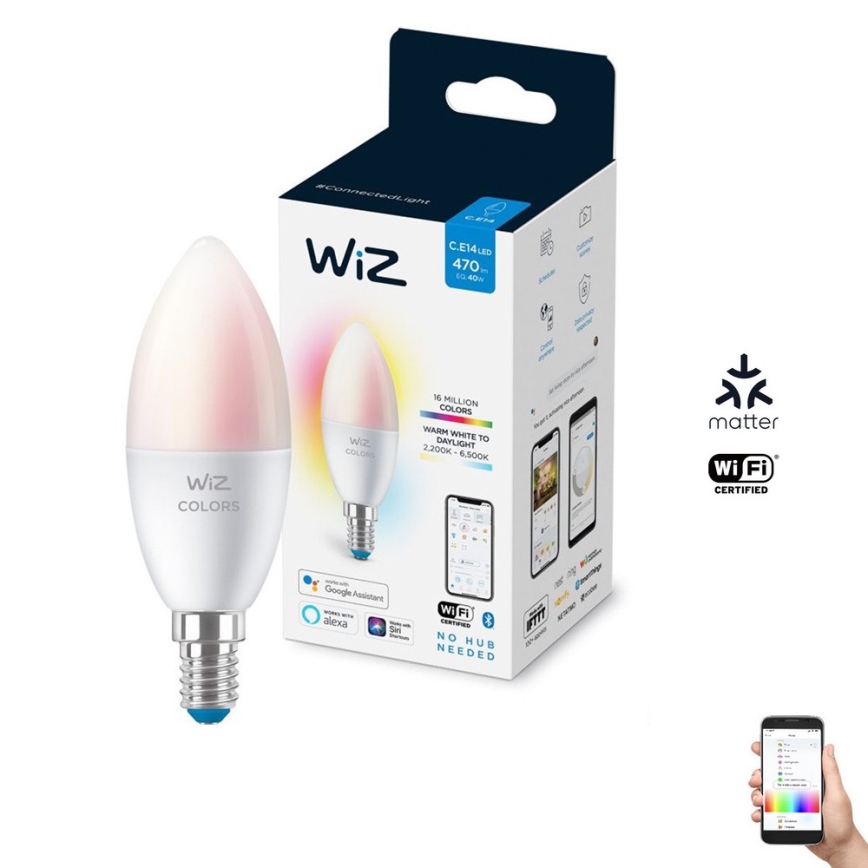 LED RVBW Ampoule à intensité variable C37 E14/4,9W/230V 2200-6500K CRI 90 Wi-Fi -WiZ