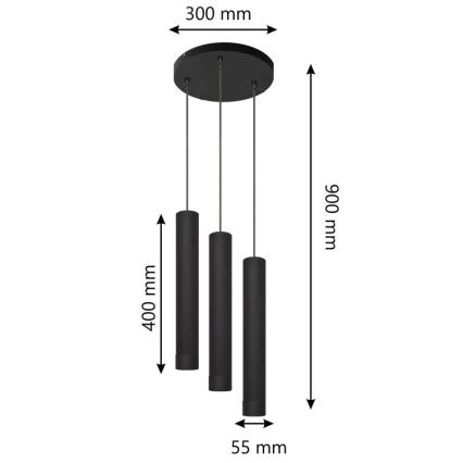 LED Suspension filaire TUBA 3xGU10/4,8W/230V noir