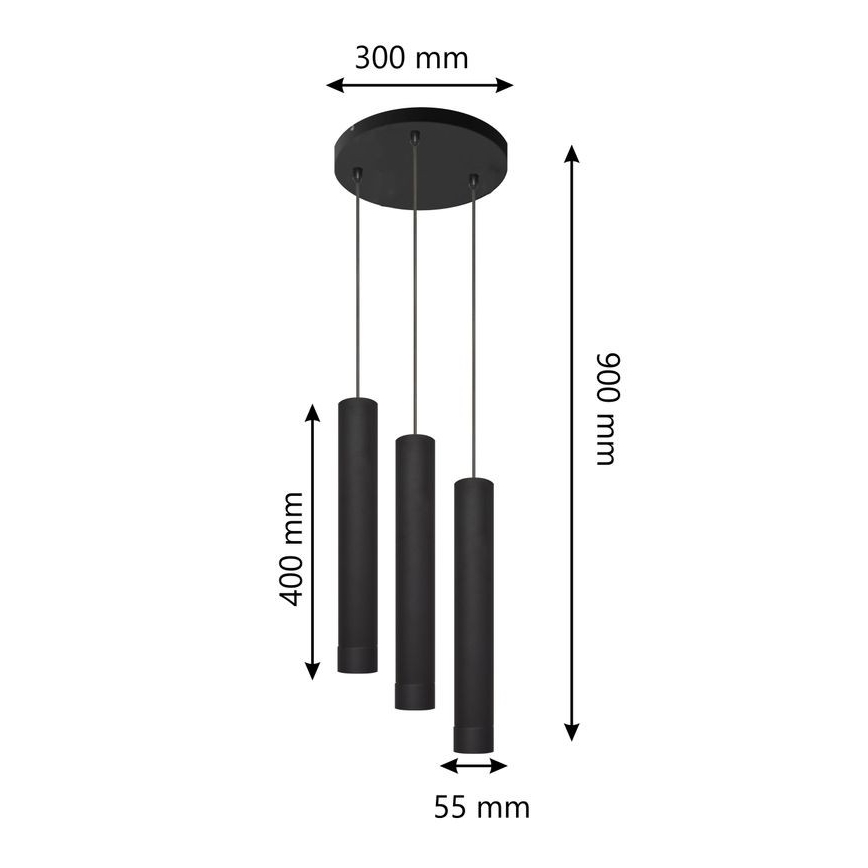LED Suspension filaire TUBA 3xGU10/4,8W/230V noir