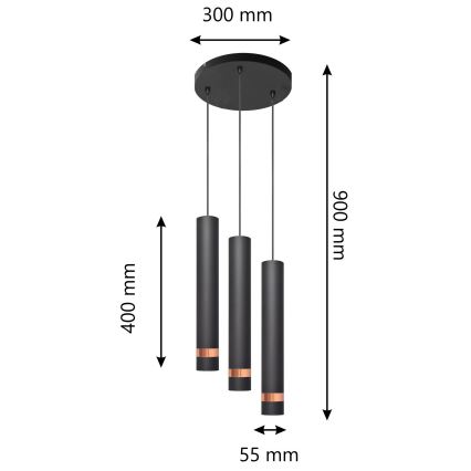 LED Suspension filaire TUBA 3xGU10/4,8W/230V noire/cuivre