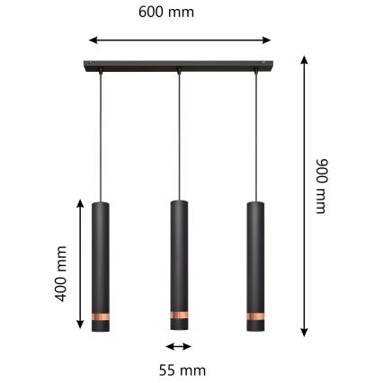 LED Suspension filaire TUBA 3xGU10/4,8W/230V noire/cuivre