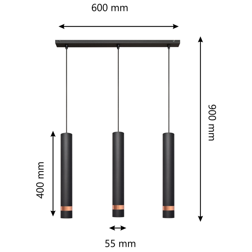 LED Suspension filaire TUBA 3xGU10/4,8W/230V noire/cuivre