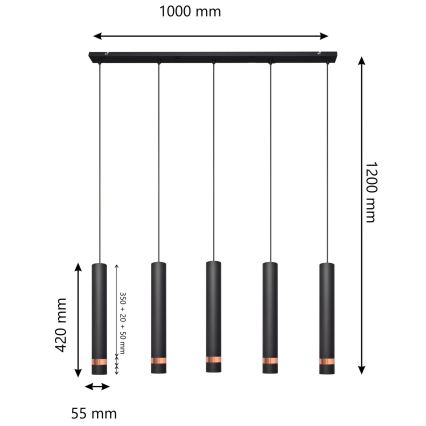 LED Suspension filaire TUBA 5xGU10/6,5W/230V noir/cuivre