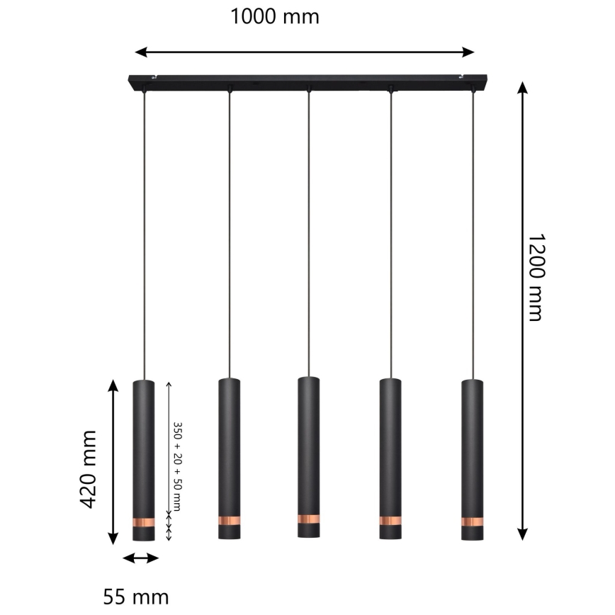 LED Suspension filaire TUBA 5xGU10/6,5W/230V noir/cuivre
