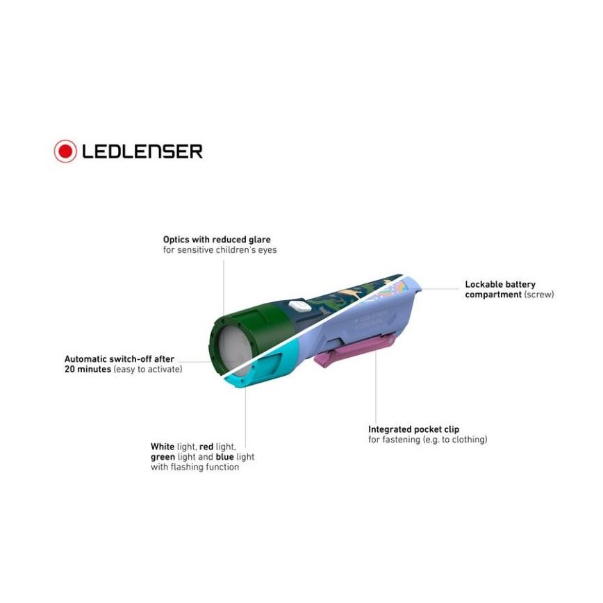 Ledlenser KIDBEAM4 DINO - lampe torche LED pour enfants à intensité réglable / 2xAAA IP44 verte