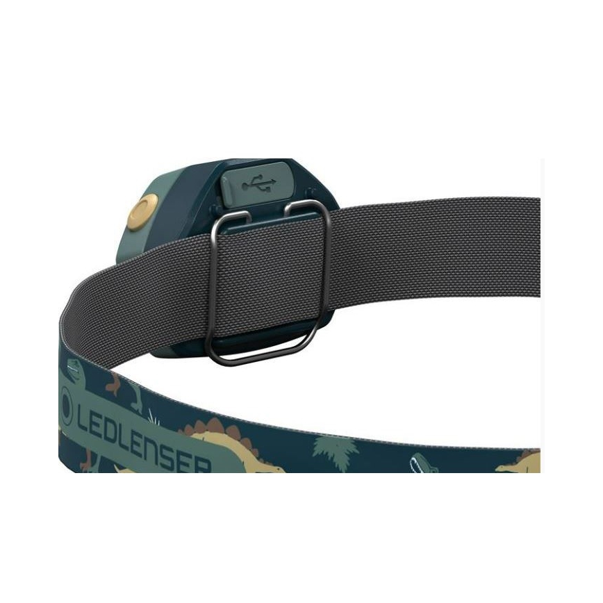 Ledlenser KIDLED4R DINO - Lampe frontale rechargeable LED à intensité réglable pour enfants, 280 mAh, IPX4, 40 lm, 18 h, verte