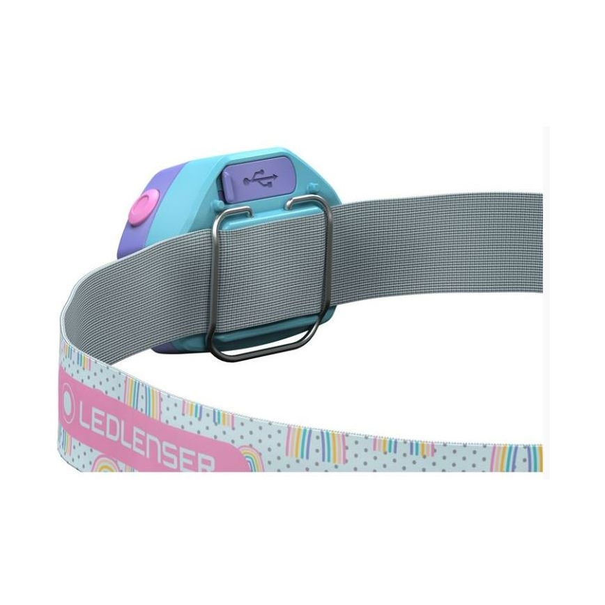 Ledlenser KIDLED4R RAINBOW - Lampe frontale LED rechargeable et dimmable pour enfants, 280 mAh, IPX4, 40 lm, 18 h, violette