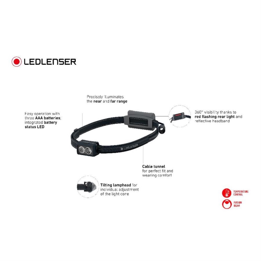 Ledlenser NEO3 - lampe frontale LED dimmable, 3xAAA, IP54, 400 lm, 20 h, noir/blanc