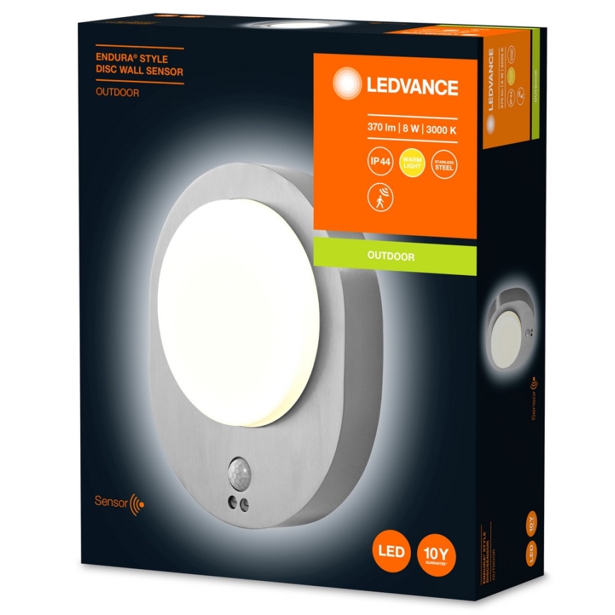 Ledvance - Applique murale d'extérieur avec détecteur DISC LED/8W/230V IP44