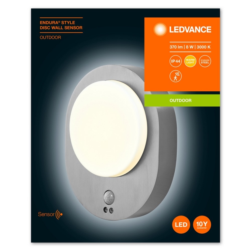 Ledvance - Applique murale d'extérieur avec détecteur DISC LED/8W/230V IP44