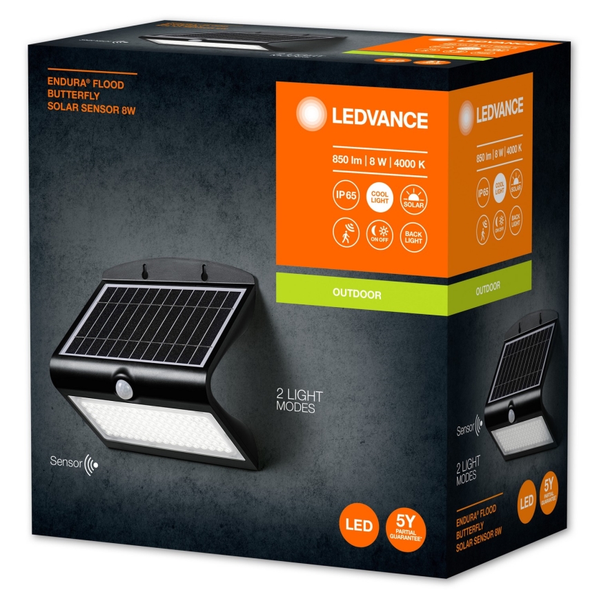 Ledvance - Applique murale solaire avec détecteur BUTTERFLY LED/8W/3,7V IP65