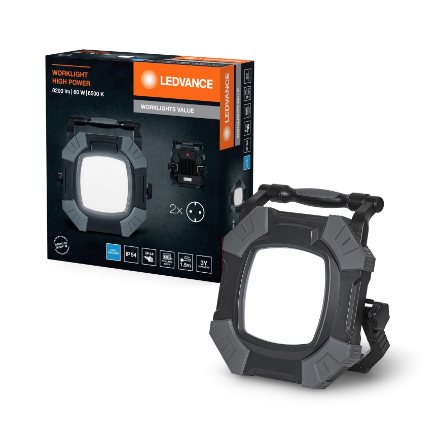 Ledvance - Eclairage de travail à intensité variable avec 2 prises WORKLIGHT VALUE LED/60W/230V IP54
