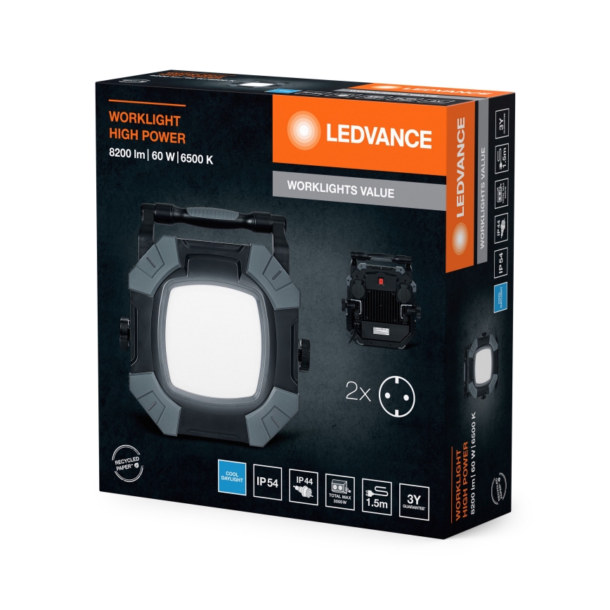 Ledvance - Eclairage de travail à intensité variable avec 2 prises WORKLIGHT VALUE LED/60W/230V IP54