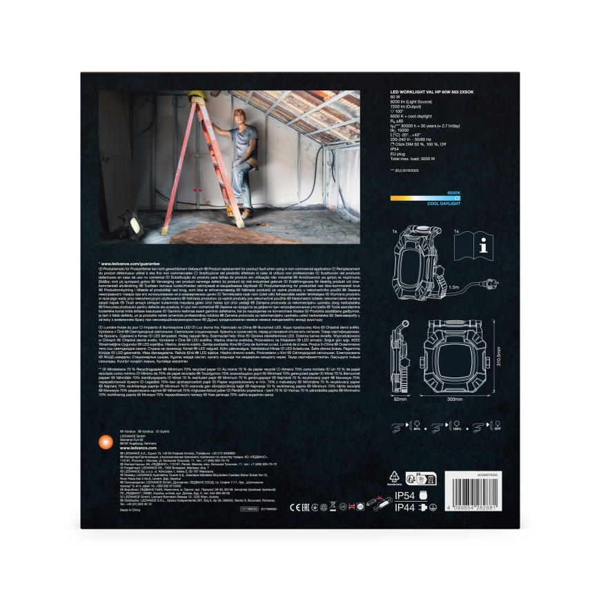 Ledvance - Eclairage de travail à intensité variable avec 2 prises WORKLIGHT VALUE LED/60W/230V IP54