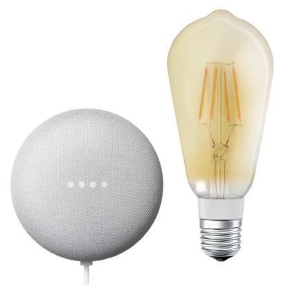 Ledvance - Enceinte intelligente Google Nest Mini + Ampoule LED à intensité variable SMART+ E27/5,5W/230V