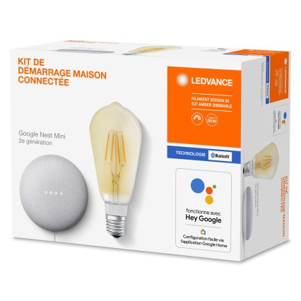 Ledvance - Enceinte intelligente Google Nest Mini + Ampoule LED à intensité variable SMART+ E27/5,5W/230V