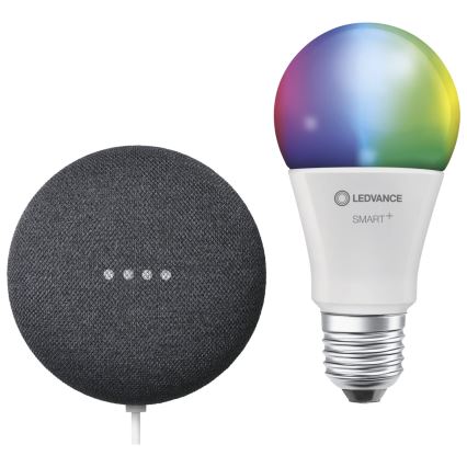 Ledvance - Enceinte intelligente Google Nest Mini + Ampoule à intensité variable LED RGBW SMART+ E27/9W/230V