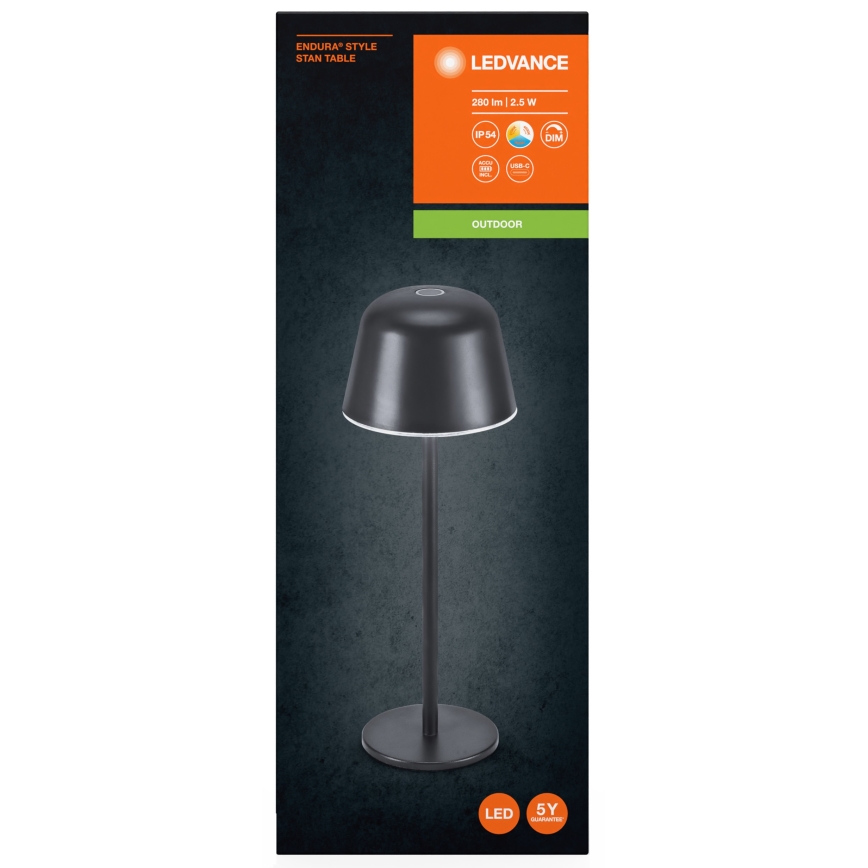 Ledvance - Lampe rechargeable extérieure à intensité variable TABLE LED/2,5W/5V IP54 noir