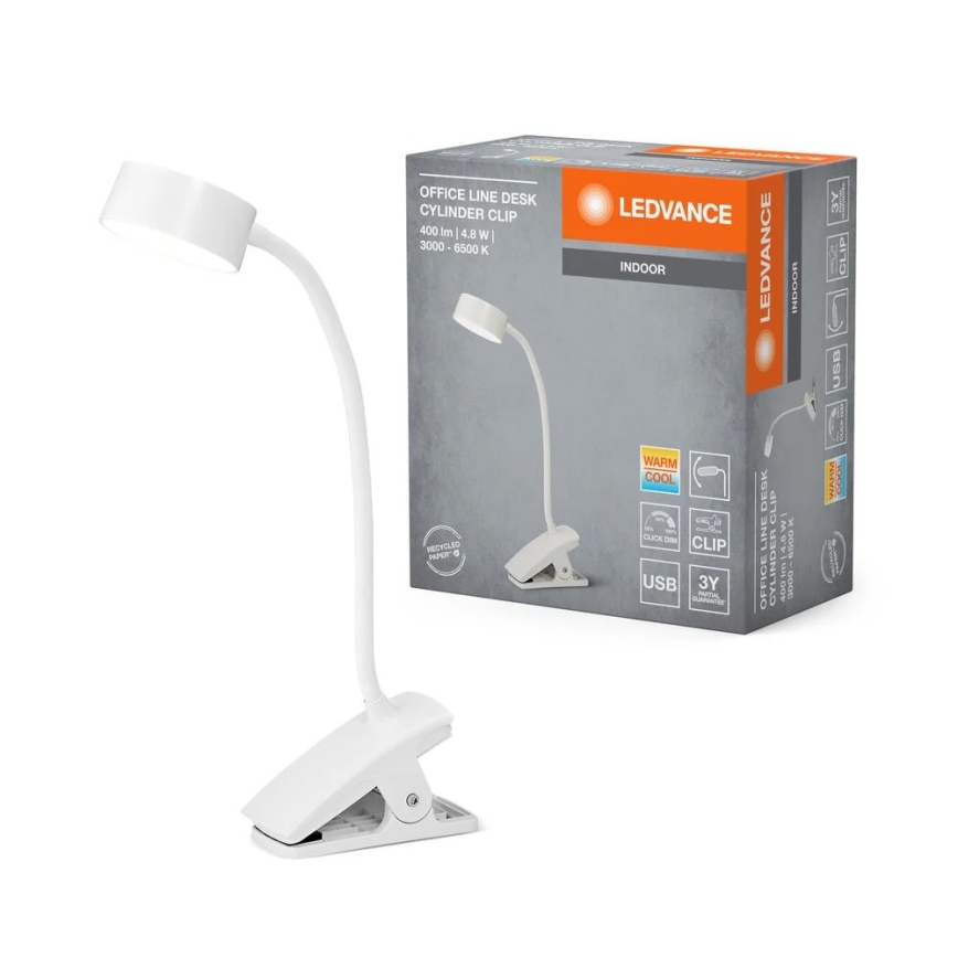 Ledvance - Lampe LED de bureau tactile dimmable à pince CYLINDER LED/4,8W/5V 3000-6500K blanc
