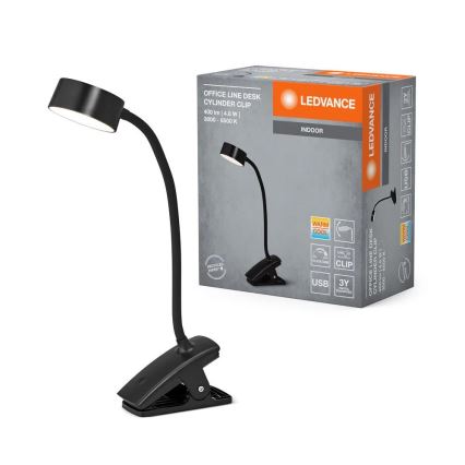 Ledvance - Lampe de bureau LED tactile et dimmable à pince CYLINDER LED/4,8W/5V 3000-6500K noire
