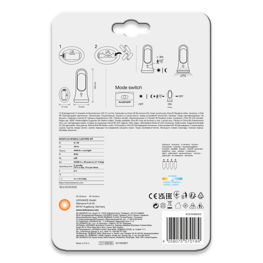Ledvance - Lumière d'orientation avec un détecteur MOBILE LED/0,7W/4xAAA