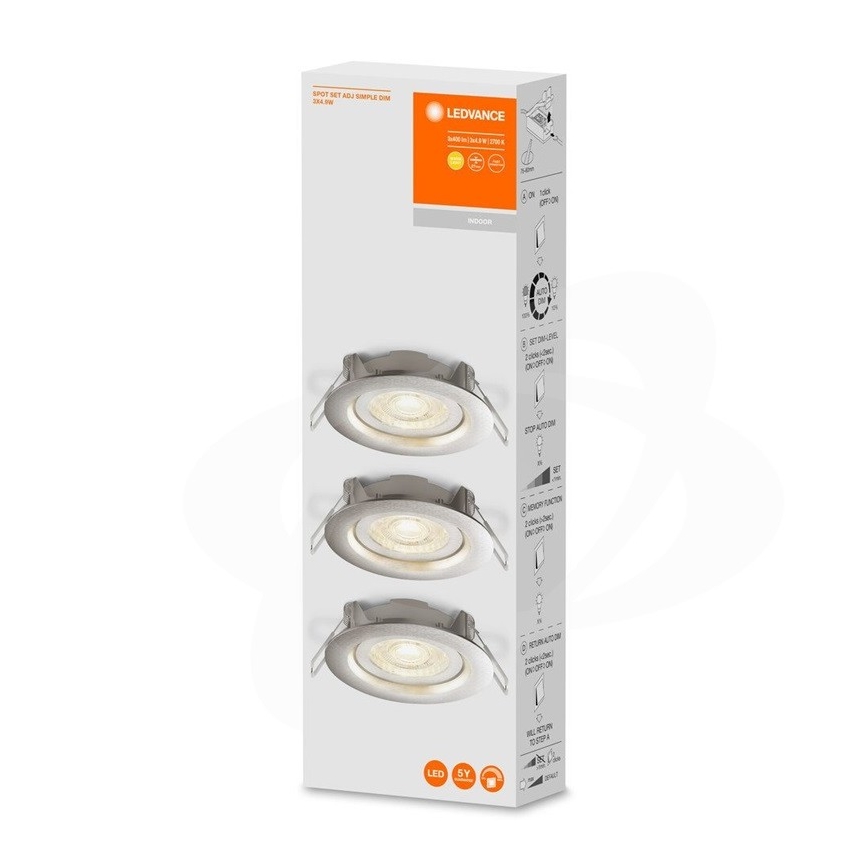 Ledvance - Pack de 3 luminaires LED encastrables dimmables SIMPLE LED/4,9W/230V