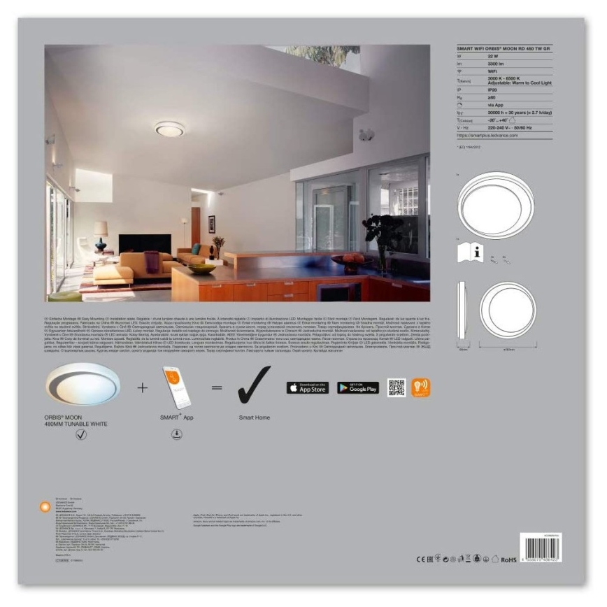 Ledvance - Plafonnier à intensité variable LED SMART+ MOON LED/32W/230V 3000K-6500K Wi-Fi