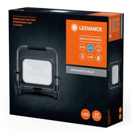 Ledvance - Projecteur rechargeable extérieur à intensité variable WORKLIGHT BATTERY LED/30W/5V IP54