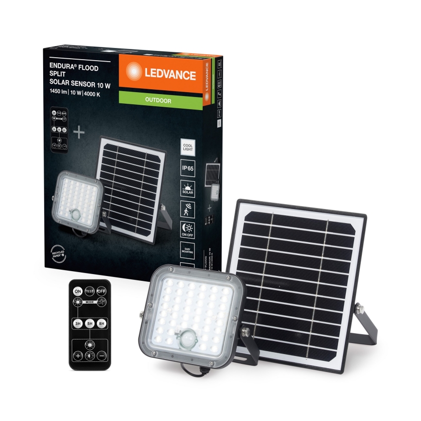 Ledvance - Projecteur solaire à intensité variable avec détecteur de mouvement et de crépuscule FLOOD SPLIT LED/10W/3,2V 5000 mAh IP65 + Télécommande