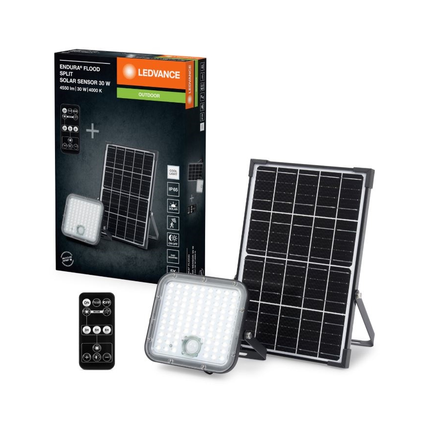 Ledvance - Projecteur solaire à intensité variable avec détecteur FLOOD SPLIT LED/30W/6,4V 5000 mAh IP65 + Télécommande