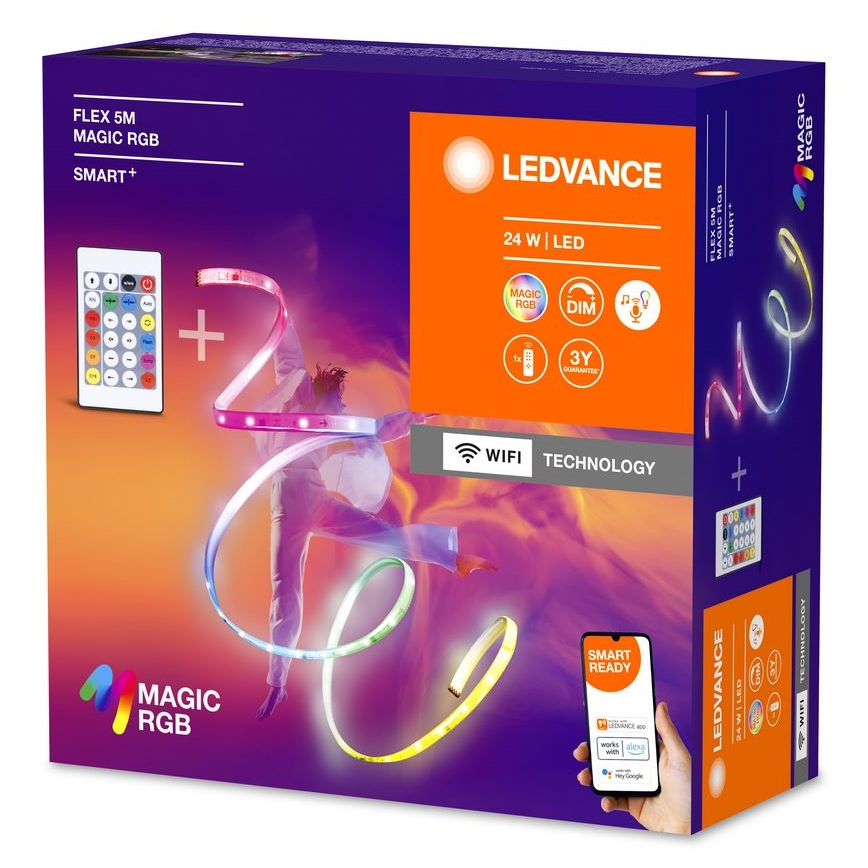 Ledvance - Ruban LED RGB à intensité variable SMART+ MAGIC FLEX 5m LED/24W/230V Wi-Fi + télécommande